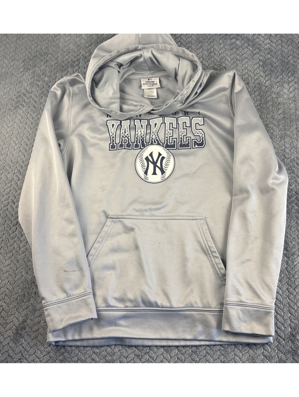 New York Yankees Authentic Hoodie Youth L (14/16) Grey MLB Baseball Sports 0197